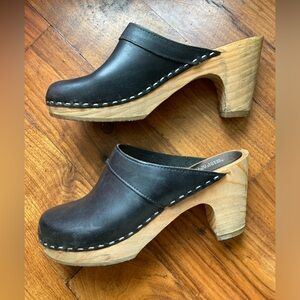 Black American Apparel Leather & Wood Clogs